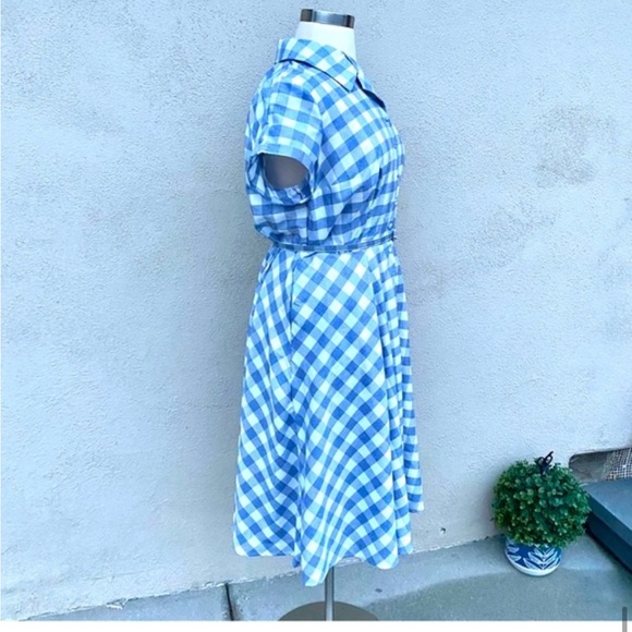 UNIQUE VINTAGE dress plaid Blue Gingham Alexis Swing Dress belted POCKET 3X 3XL - Picture 5 of 11